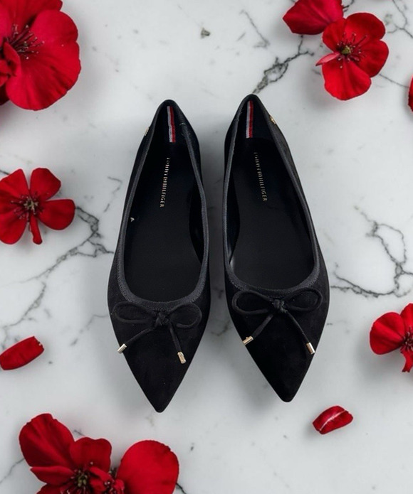 Tommy Hilfiger Shoes - Tommy Hilfiger Kimio Black Flats Sz 11 M Suede Pointed Toe Shoes Bow Detail New